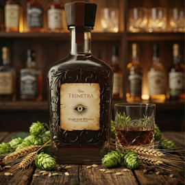 Close-up of Trinetra Whisky single malt highlighting rich amber tone