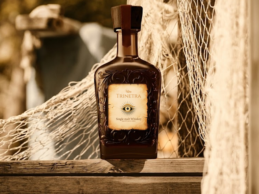 Luxury presentation of Trinetra Single Malt Whisky for whisky enthusiasts